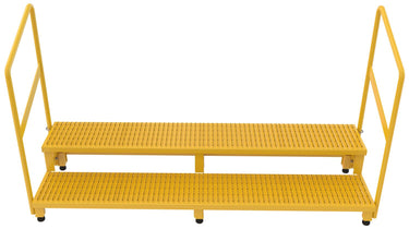 Steel Adjustable Step Stand 72 inch Wide 2-Step with Handrails 500 Lb. Capacity Yellow